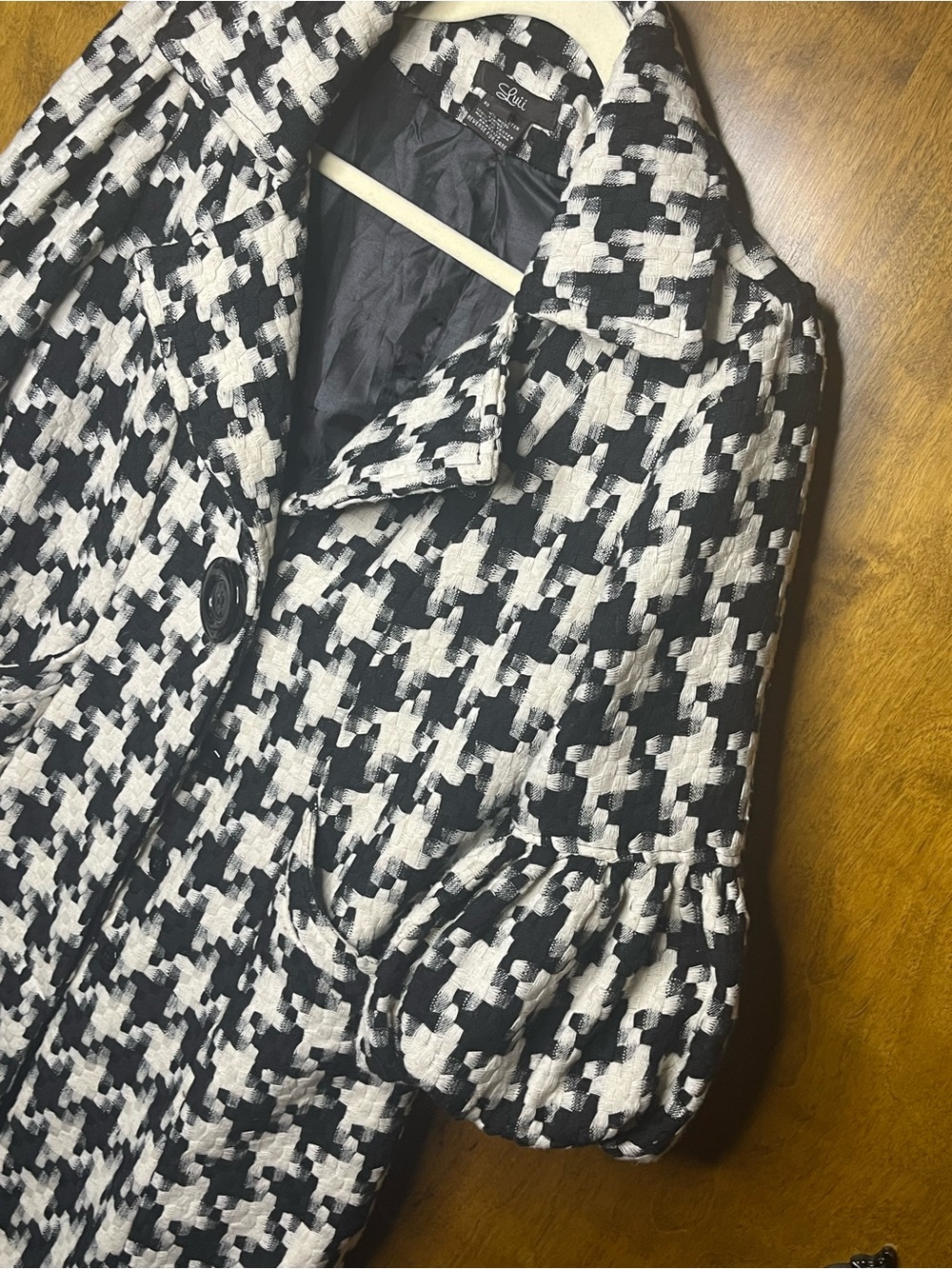 Luii Black White Houndstooth Textured Jacket Coat Women’s Small - Picture 3 of 5